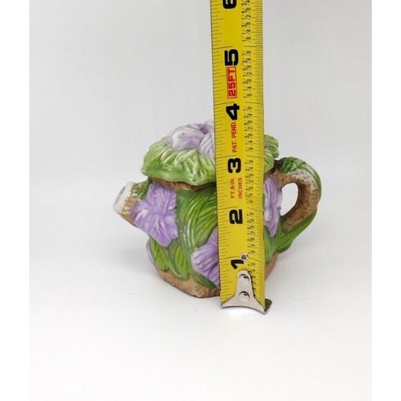 Mini Floral Teapot Purple Green Garden Ceramic With Lid Vintage - Picture 6 of 8